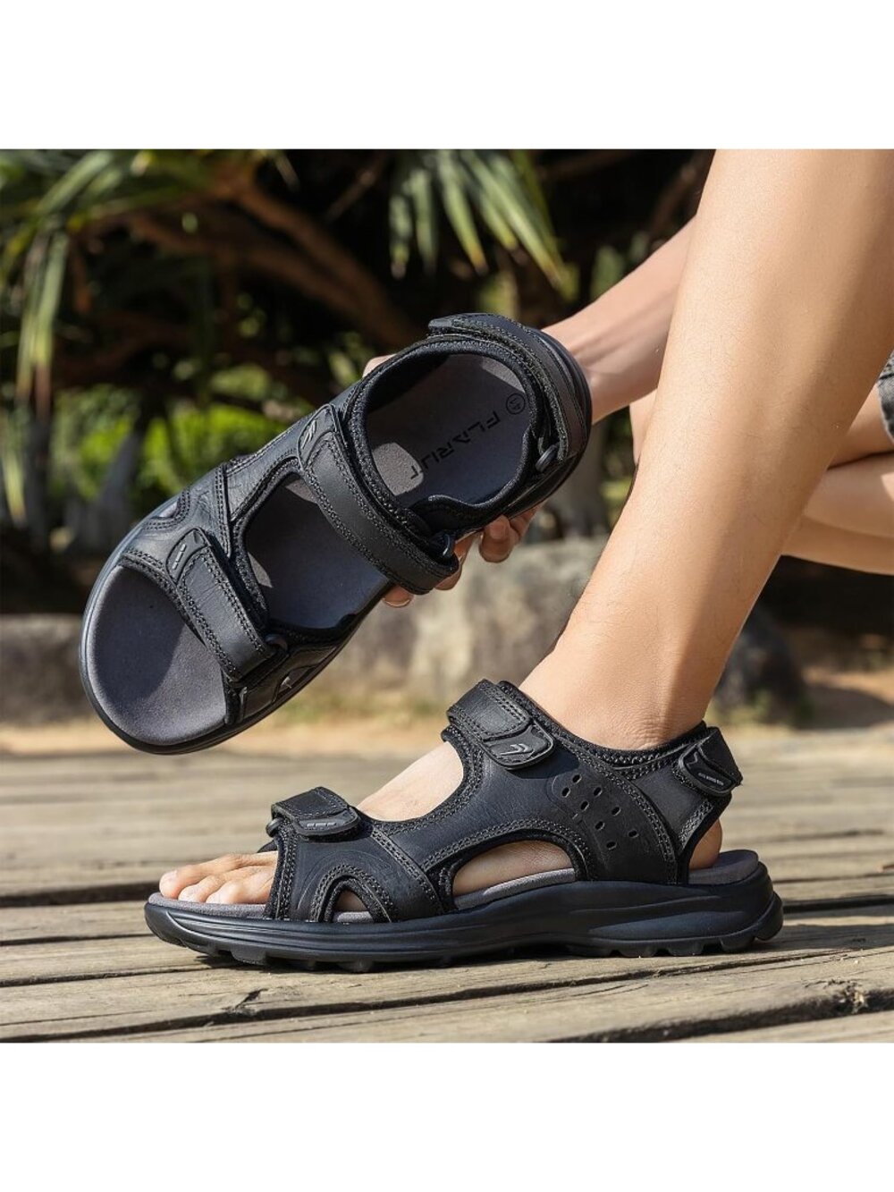 〽️Men's Black Leather Hiking Open Toe Athletic Walking Sport Sandals Shoes